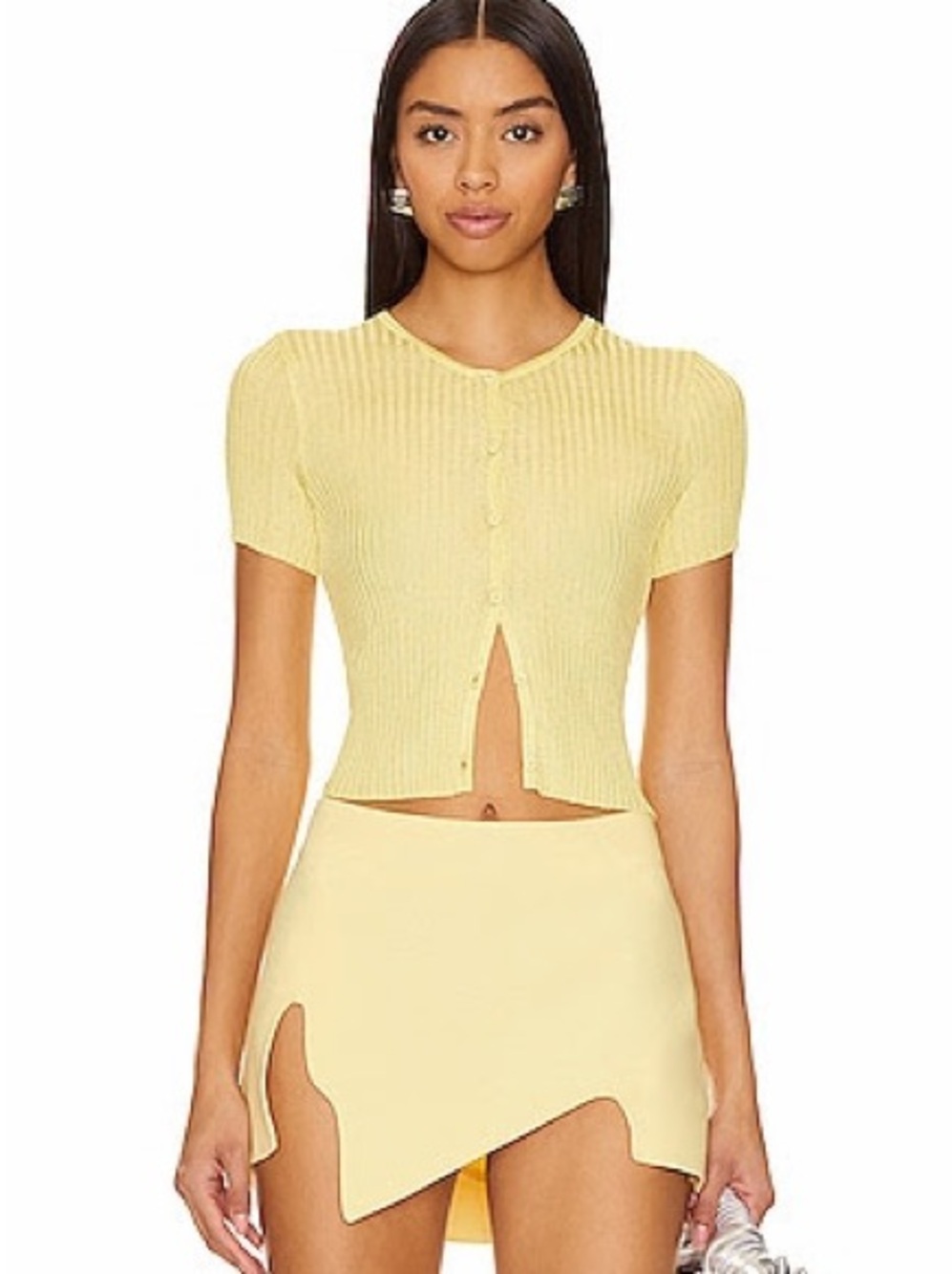REVOLVE Ribbed Button-Front Crop Top in Pale Yellow